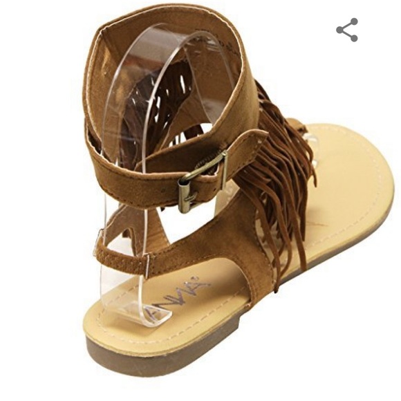 Anna Rebel-1 women's slingback buckled ankle strap fringe suede thong sandals - Picture 4 of 4